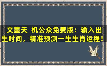 文墨天  机公众免费版：输入出生时间，精准预测一生生肖运程！